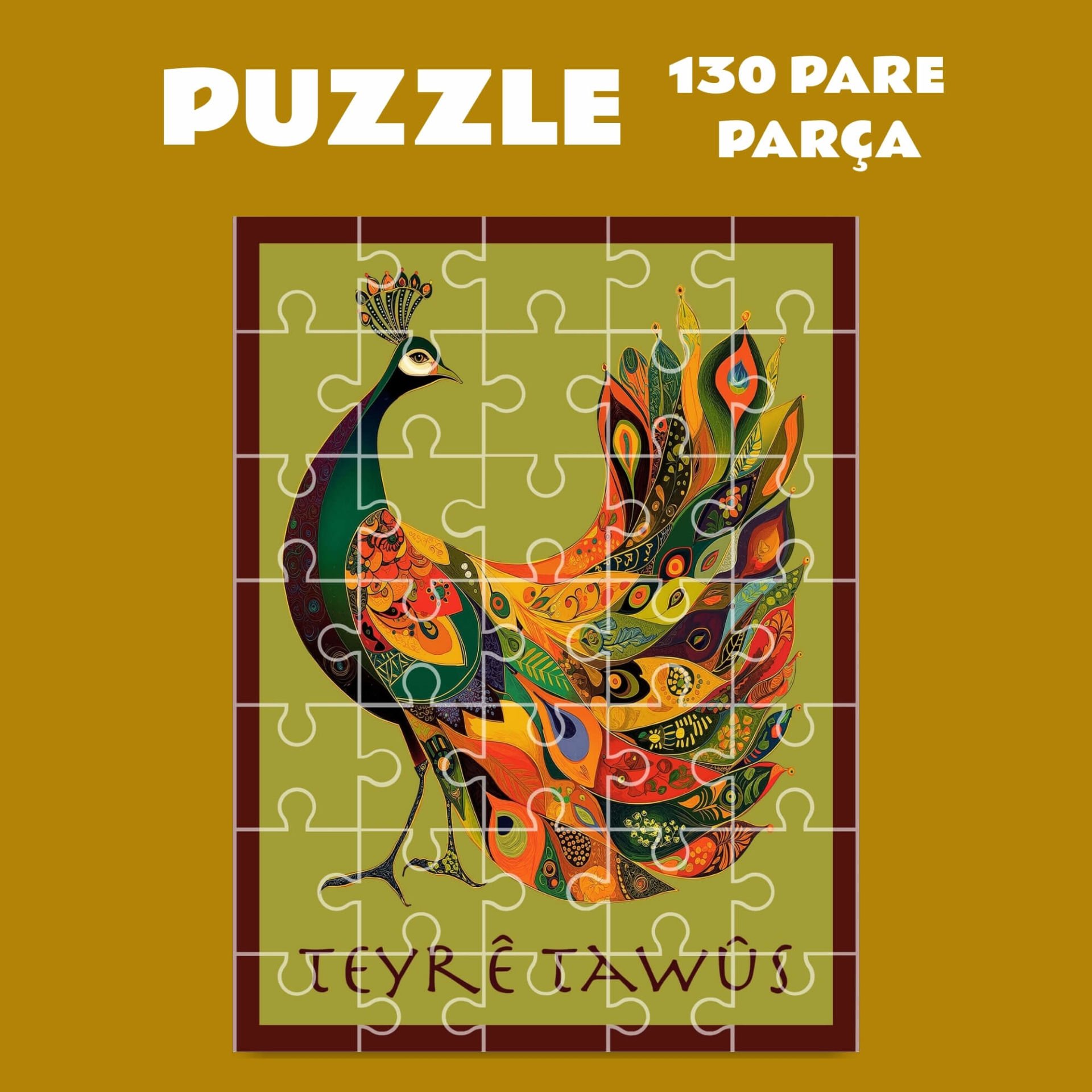 Pazil Bi Kurdî Teyrê Tawus Tavus Kuşu - Kürtçe Puzzle Yapboz (130 Pare/Parça - A3)