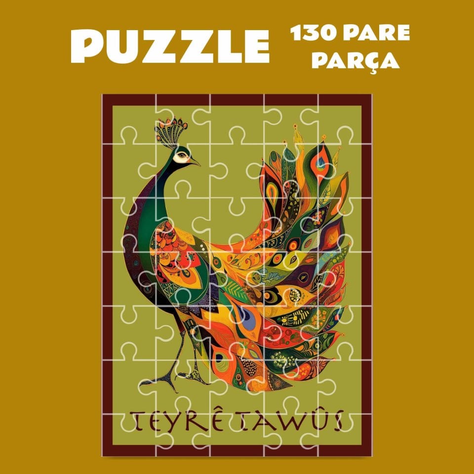 Pazil Bi Kurdî Teyrê Tawus Tavus Kuşu - Kürtçe Puzzle Yapboz (130 Pare/Parça - A3)
