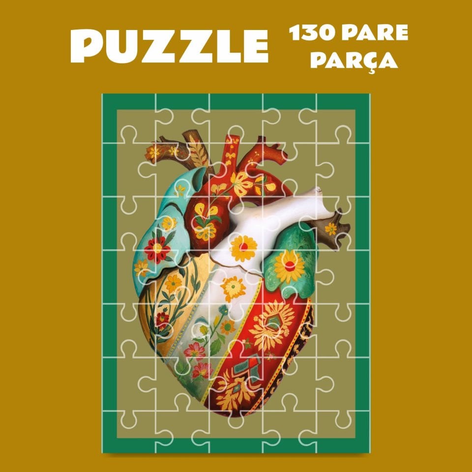 Kalp Tasarımlı Puzzle Yapboz (130 Pare/Parça - A3)
