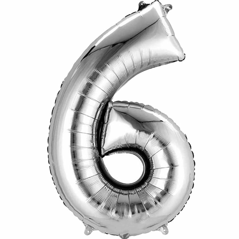 Number Foil Balloon Silver Silver 34 inch 86 cm (Number 6)