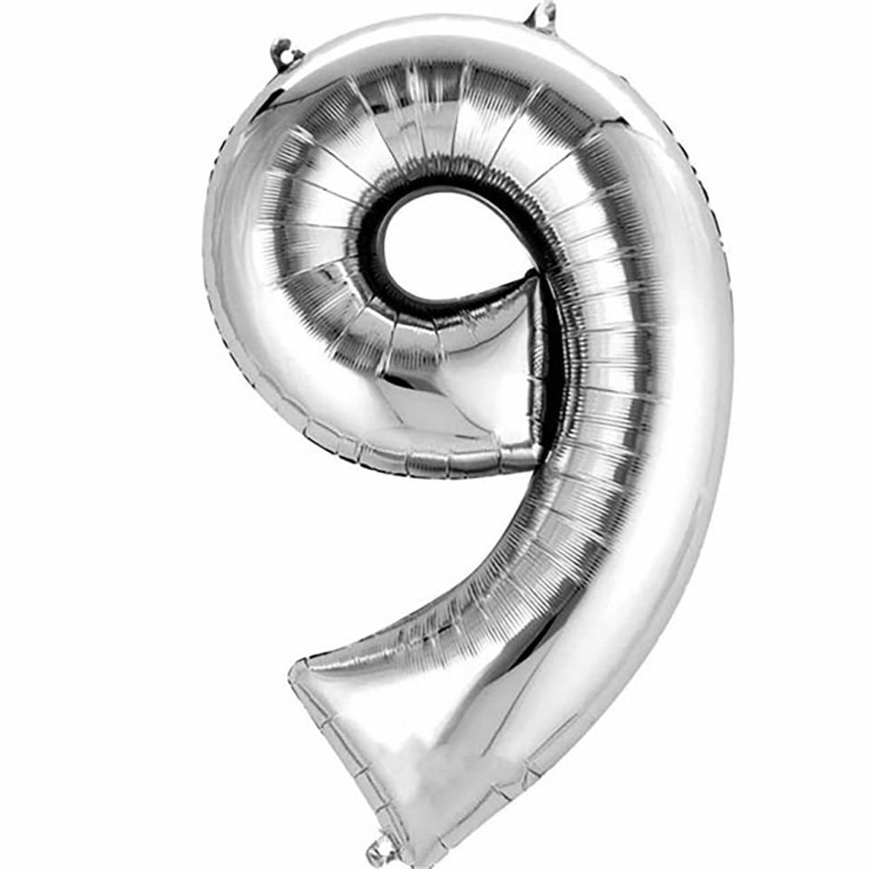 Rakam Folyo Balon Gümüş Silver 34 inç 86 cm (9 rakamı)