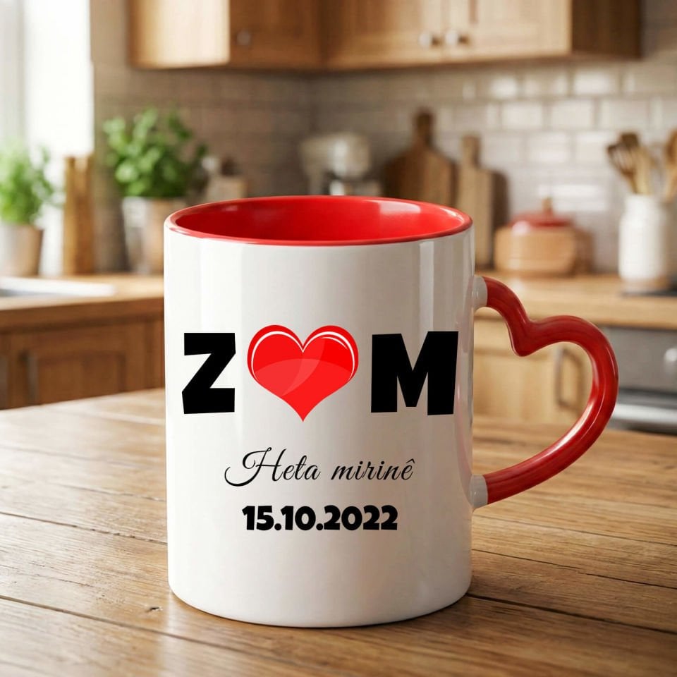 Kürtçe Heta Mirinê Yazılı Tarihli Harfli Kırmızı Renkli Kalp Kupa Bardağı - Sevgililer İçin Heta Mirinê Kalp Kupa Bardak