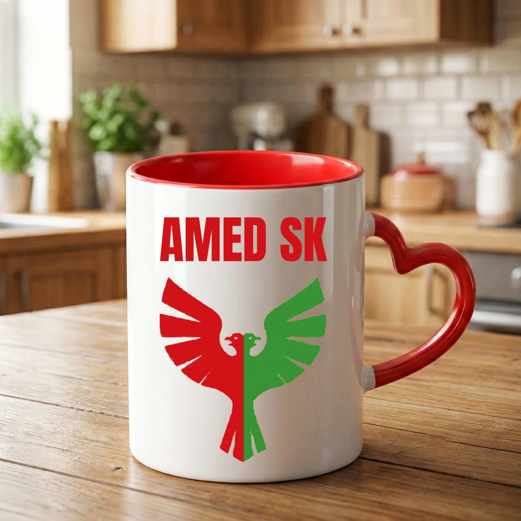 Amedspor SK Tasarımlı Kırmızı Renkli Kalp Kupa Bardağı - Amed Spor SK Kalp Kupa Bardak