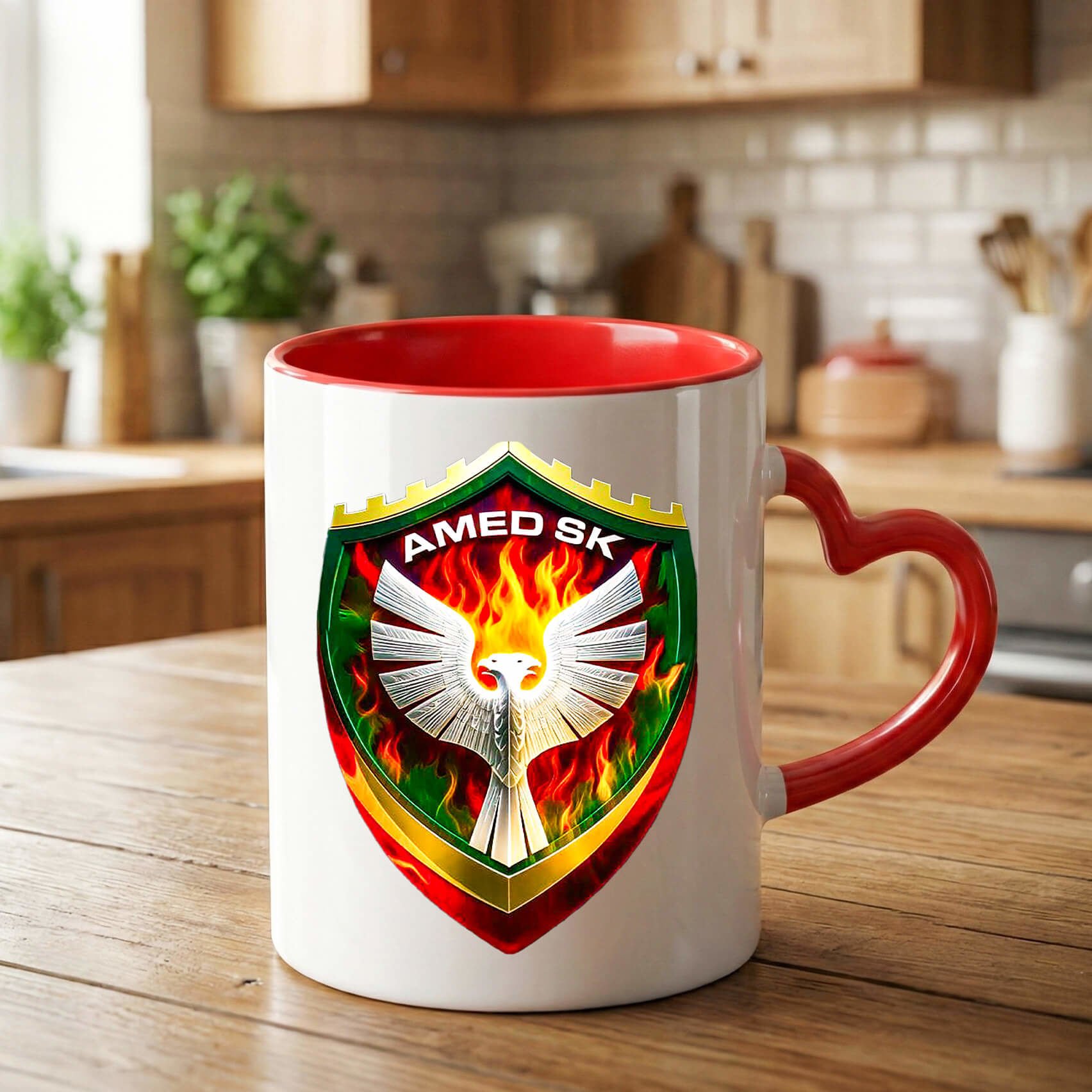 Amedspor Desenli Kırmızı Renkli Kalp Kupa Bardağı - Amed Spor Kupa Bardak
