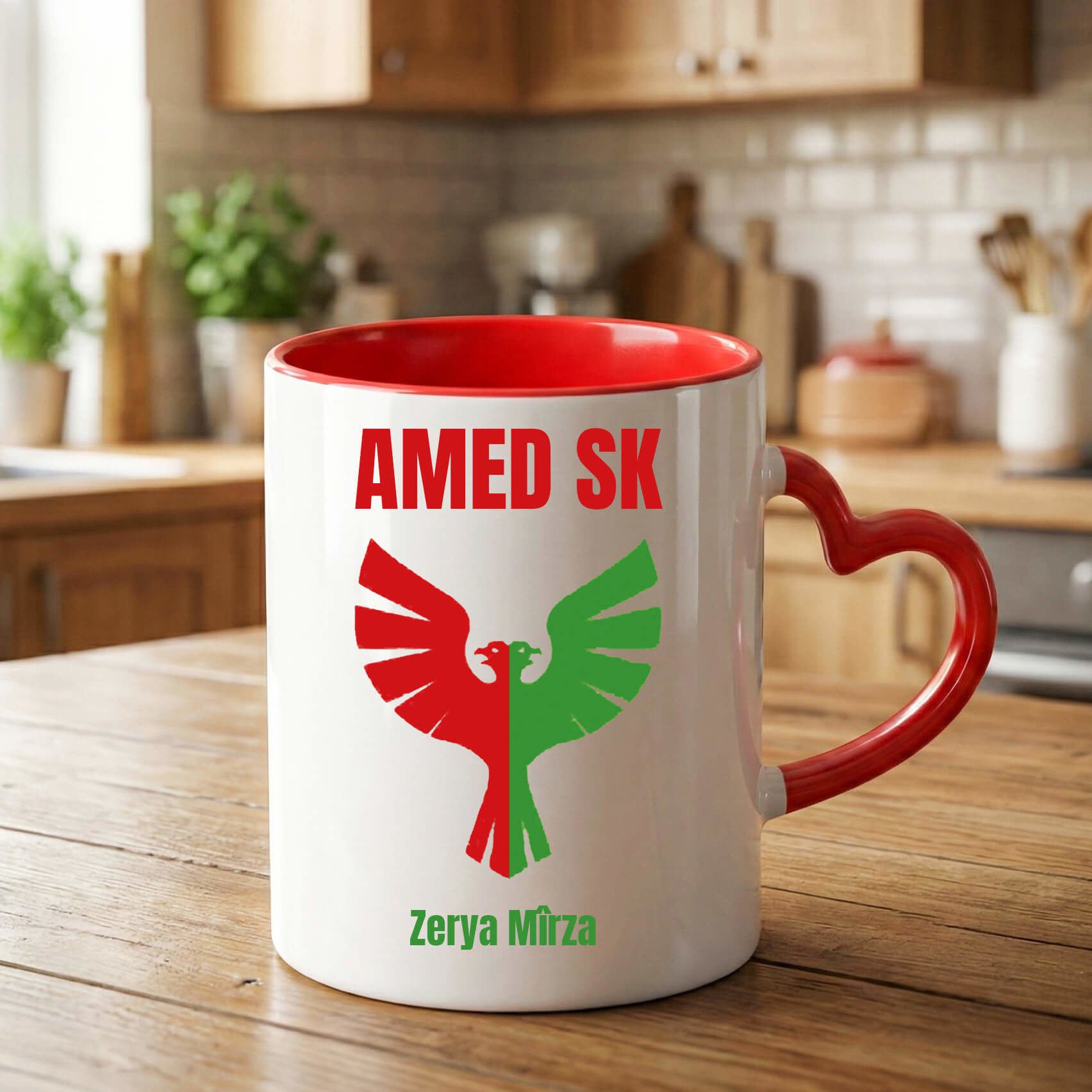 İsme Özel Amedspor SK Kırmızı Renkli Kalp Kupa Bardağı - İsminize Özel Amed Spor SK Kalp Kupa Bardak