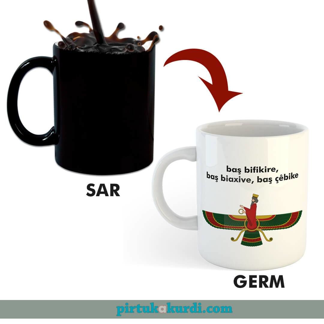 Ahura Mazda Resimli Sihirli Porselen Kupa Bardak - Ahura Mazda Kupası Kürtçe