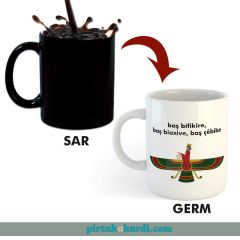 Ahura Mazda Resimli Sihirli Porselen Kupa Bardak - Ahura Mazda Kupası Kürtçe