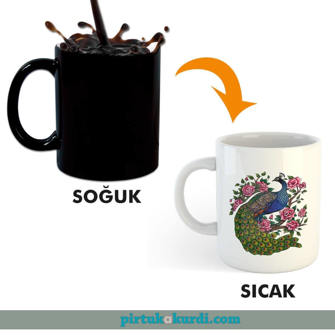 Melekê Tawis Resimli Sihirli Porselen Kupa - Tavus Kuşu Tasarımlı Sihirli Kupa