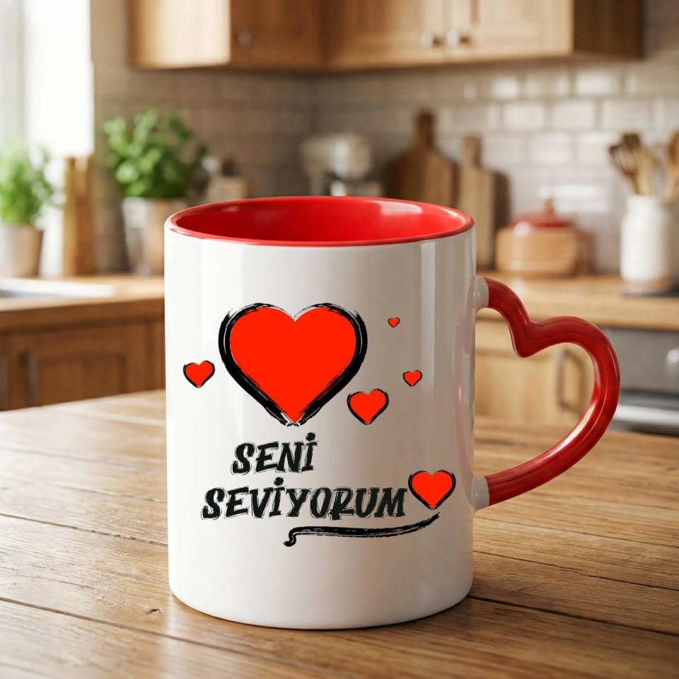Seni Seviyorum Yazılı Sevgililer İçin Kırmızı Kalp Kupa Bardağı -  Seni Seviyorum Kalp Kupa Bardak