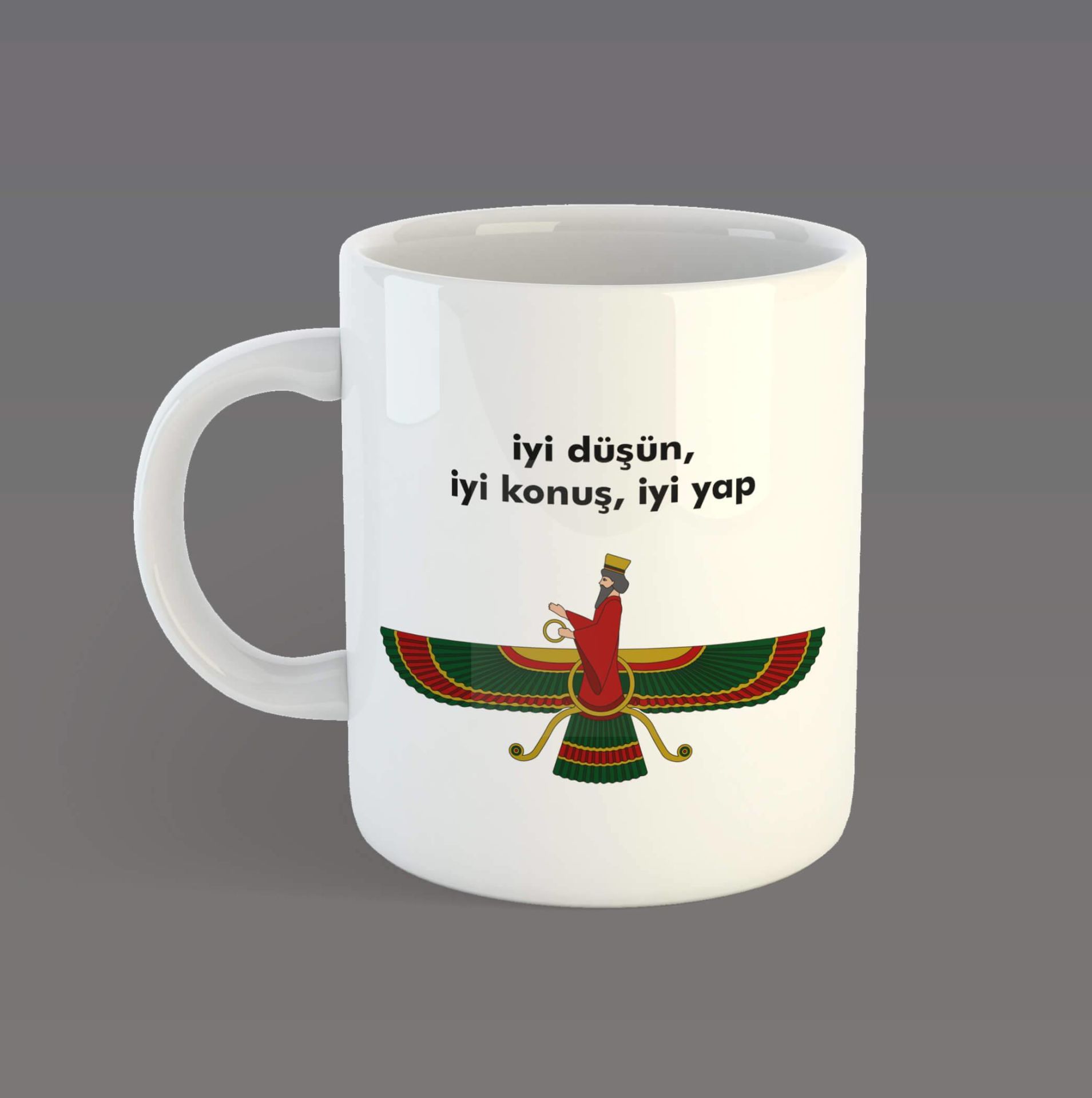 Ahura Mazda Resimli Porselen Kupa Bardak - Ahura Mazda Kupası