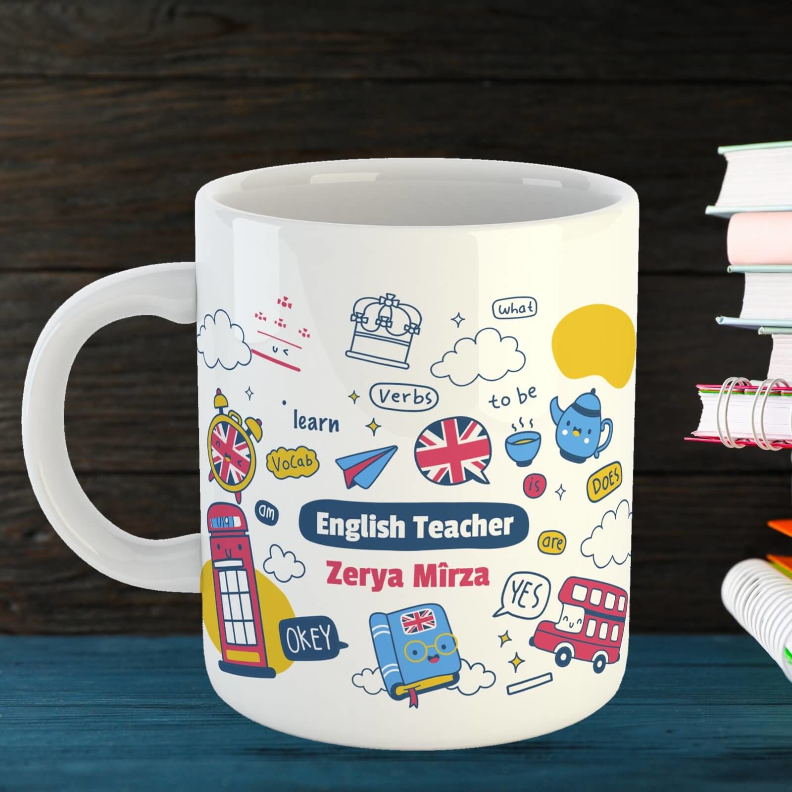 English Teacher Tasarımlı İsme Özel Kupa Bardak - İngilizce Öğretmenlerine Özel Kupa