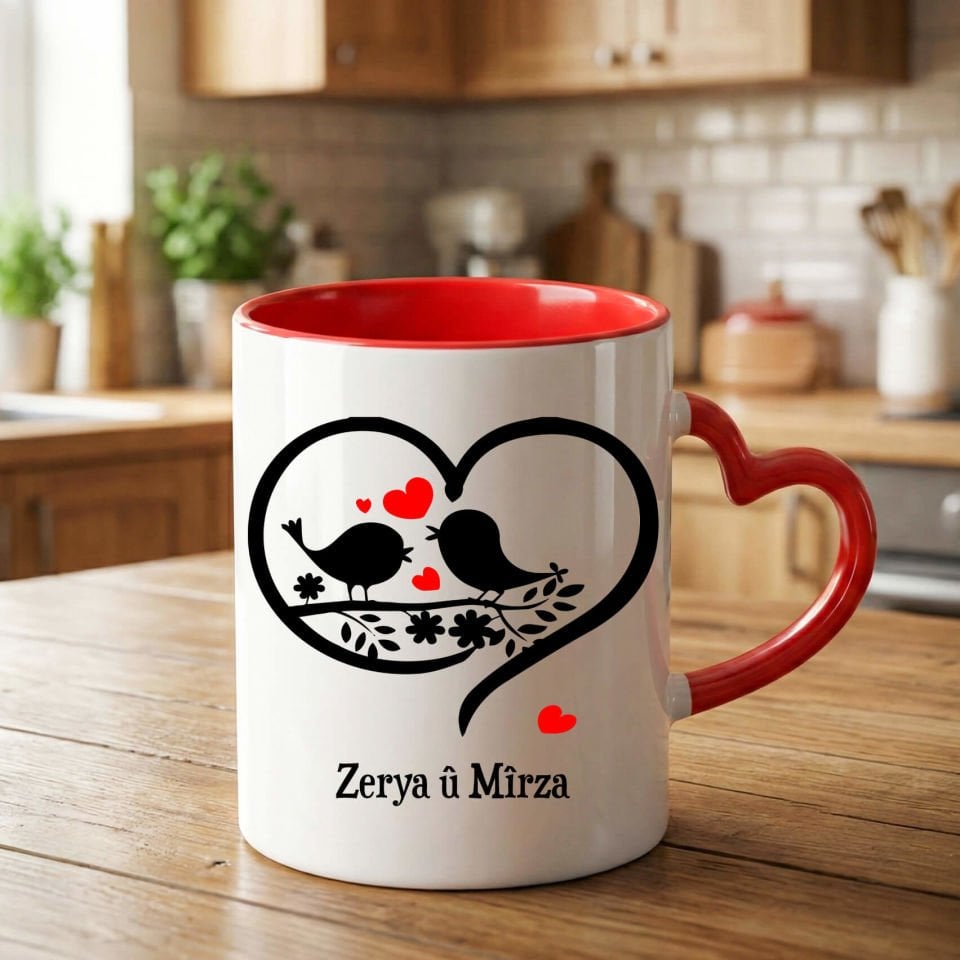 İsme ve Sevgililere Özel Kırmızı Kalp Kupa Bardağı -  Sevgililer İçin Kalp Kupa Bardak