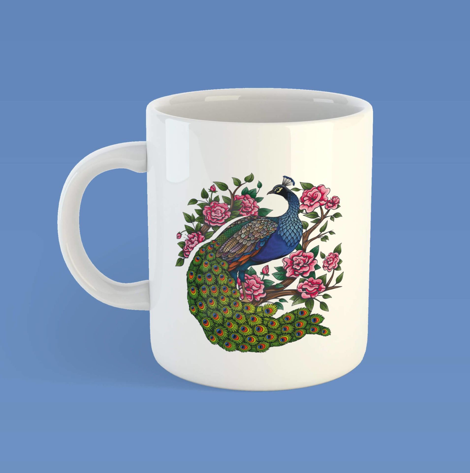 Melekê Tawis Porselen Kupa Bardak - Tavus Kuşu Tasarımlı Kupa