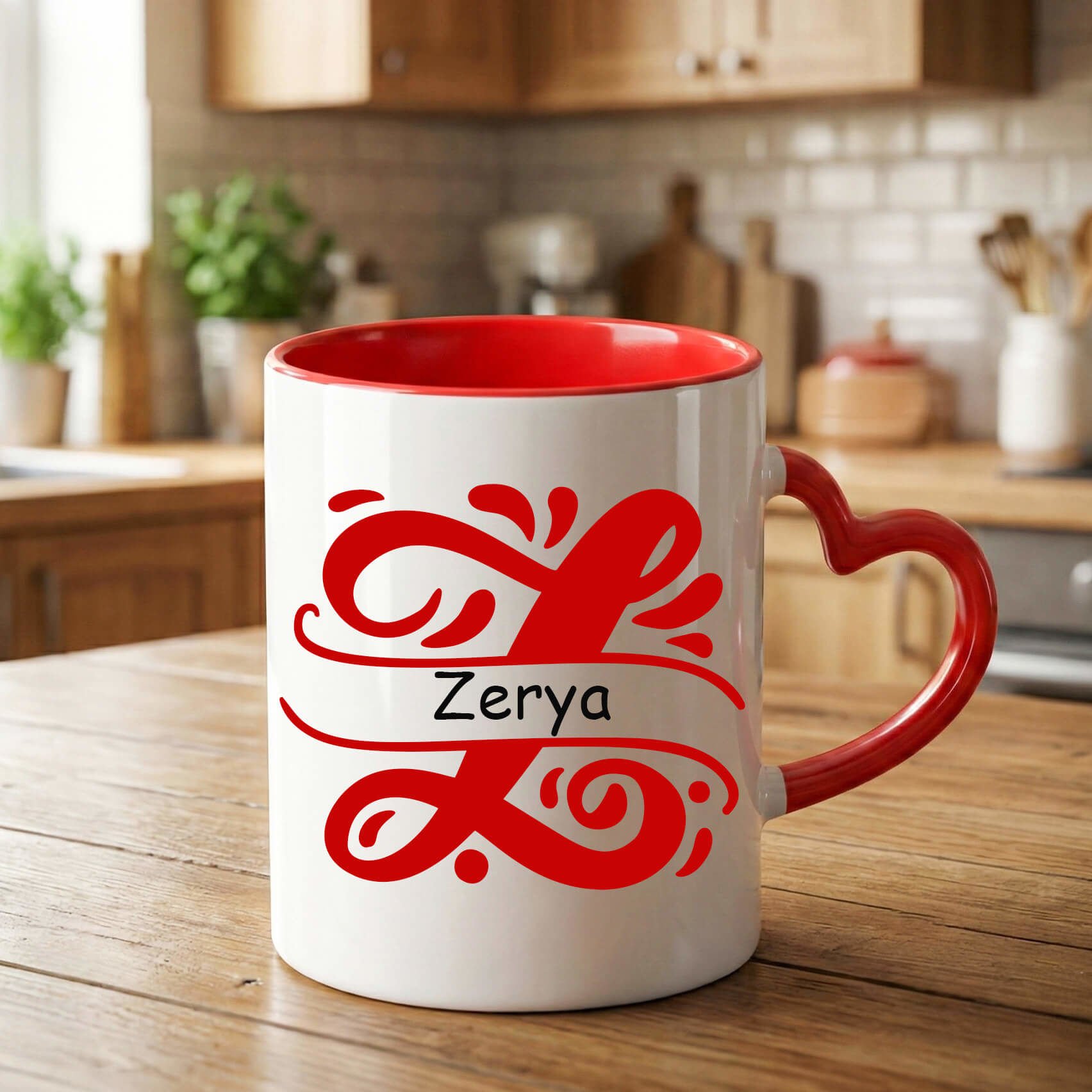 İsme Özel ve Harfli Kırmızı Kalp Kupa Bardağı -  İsminize Özel Harfli Kalp Kupa Bardak