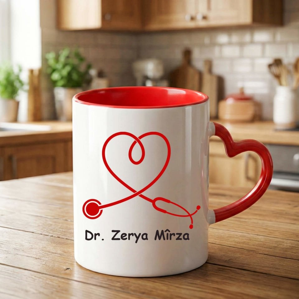 İsme ve Doktorlara Özel Kırmızı Kalp Kupa Bardağı -  Doktorlara Özel Kırmızı Kalp Kupa Bardak