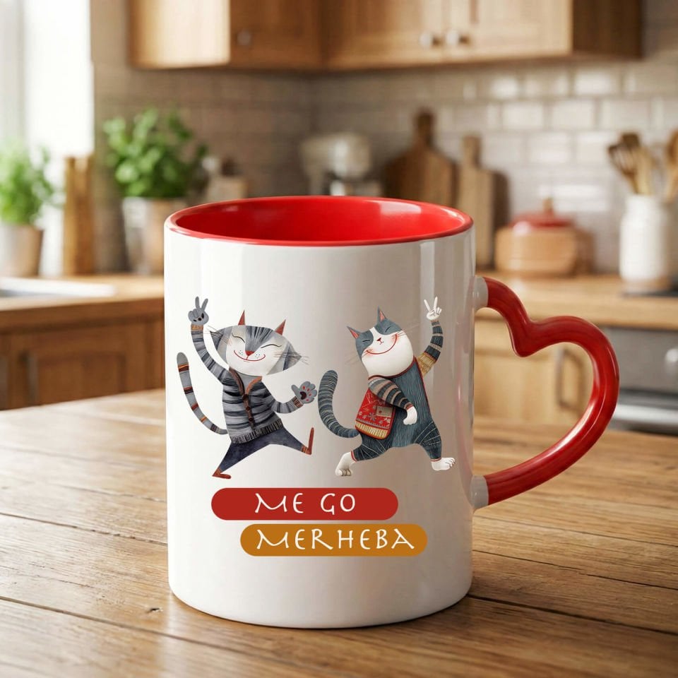 Kürtçe Me Go merheba Yazılı Kırmızı Kalp Kupa Bardağı - Me Go merhaba Kalp Kupa Bardak