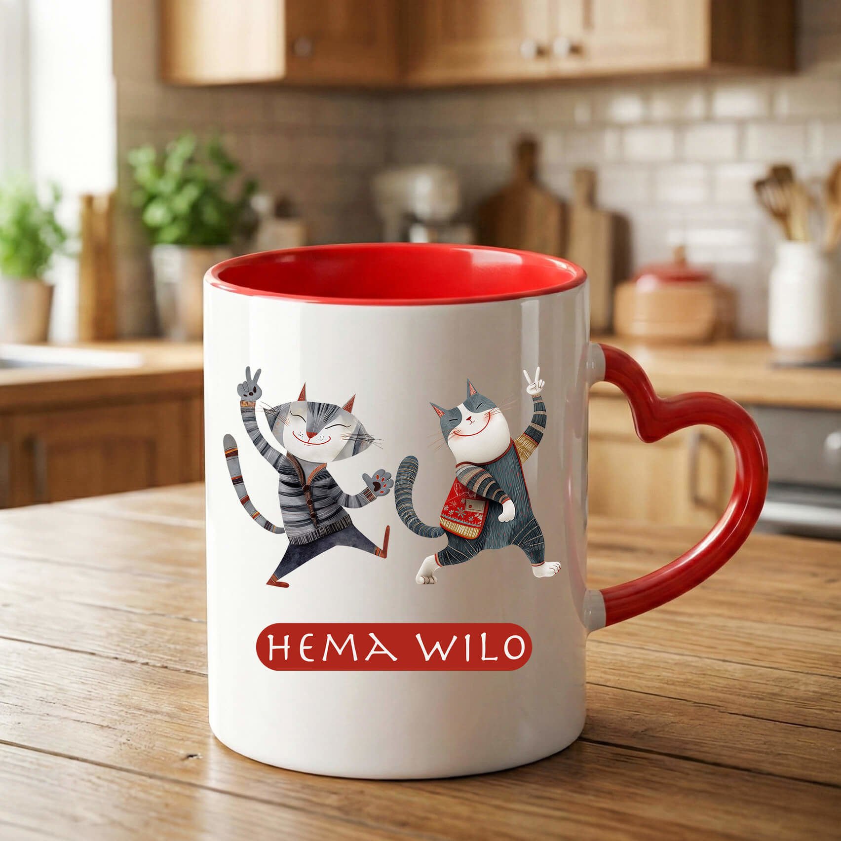 Kürtçe Hema Wilo Yazılı Kırmızı Kalp Kupa Bardağı - Hema Wilo Kalp Kupa Bardak