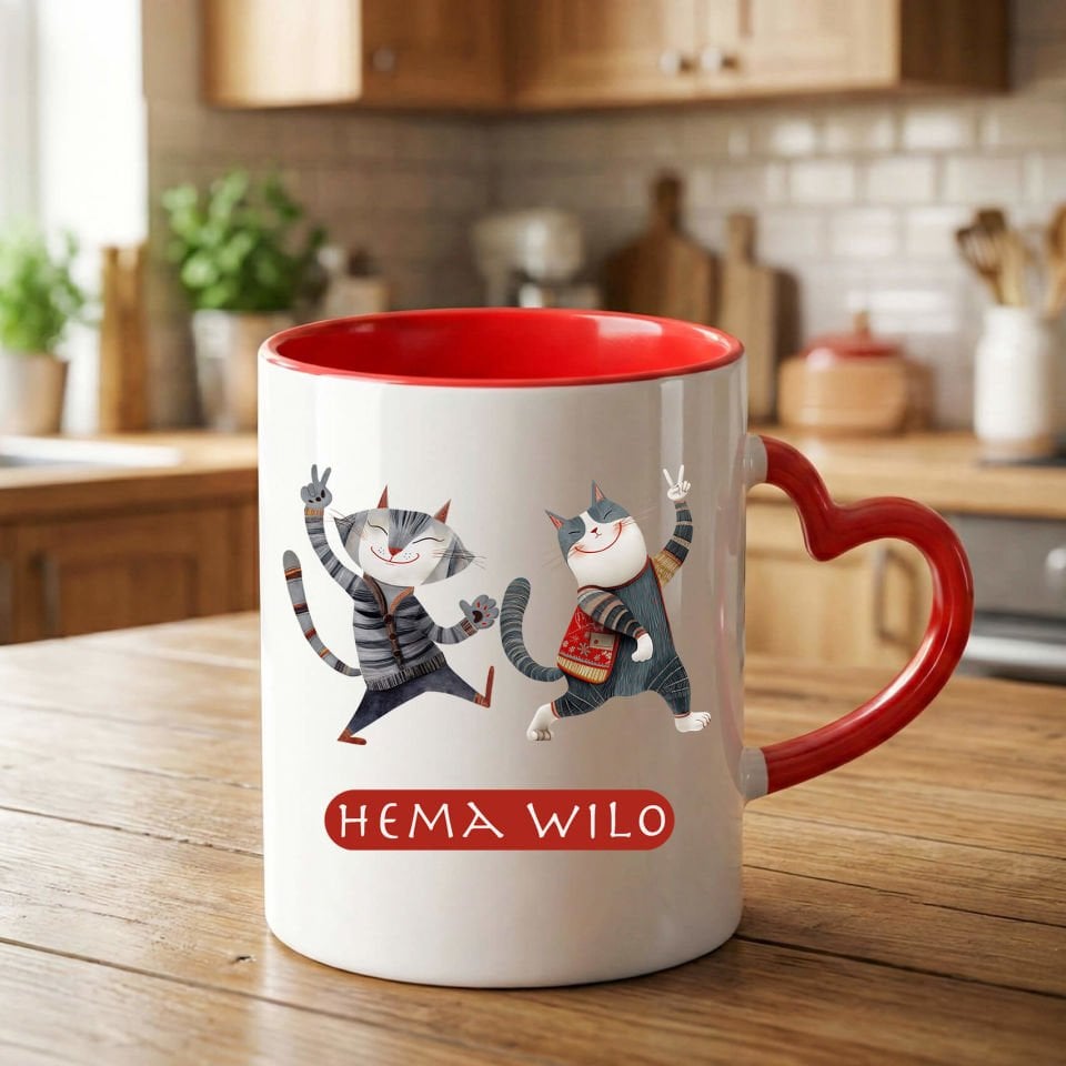 Kürtçe Hema Wilo Yazılı Kırmızı Kalp Kupa Bardağı - Hema Wilo Kalp Kupa Bardak