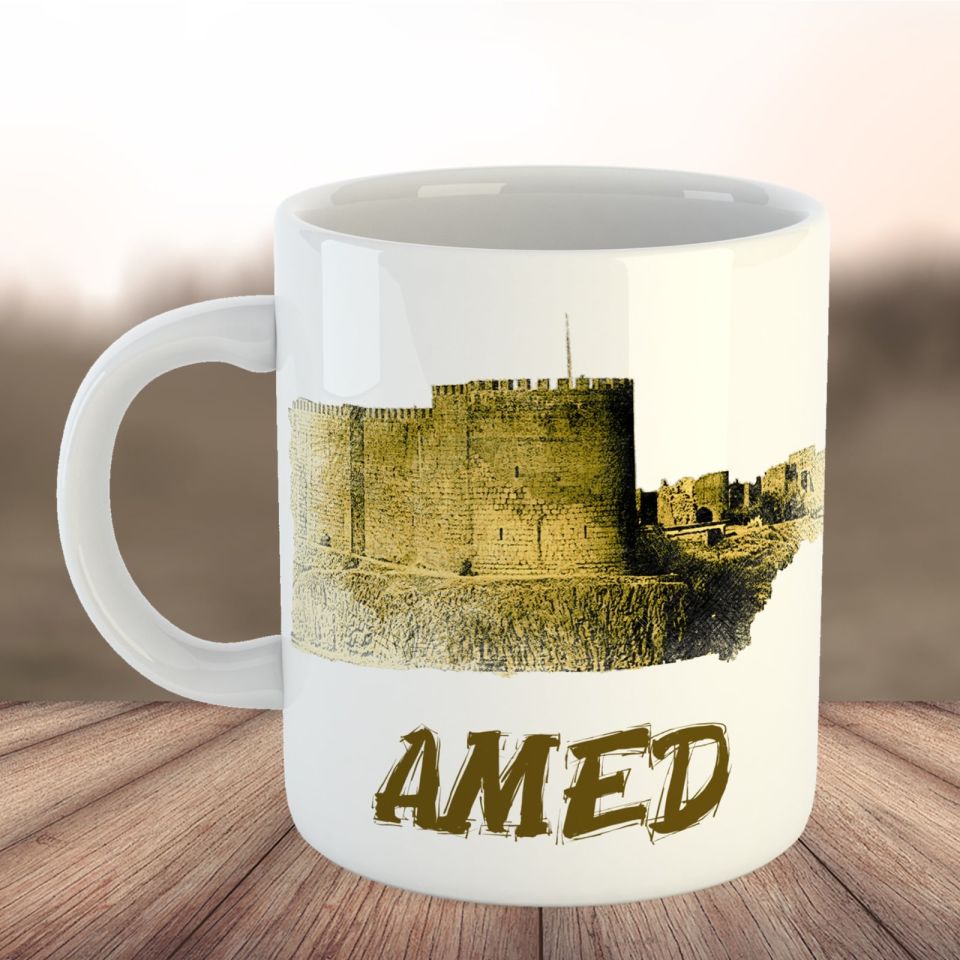 Amed Resimli Porselen Kupa Bardak - Diyarbakır Surları Tasarımlı Kupa