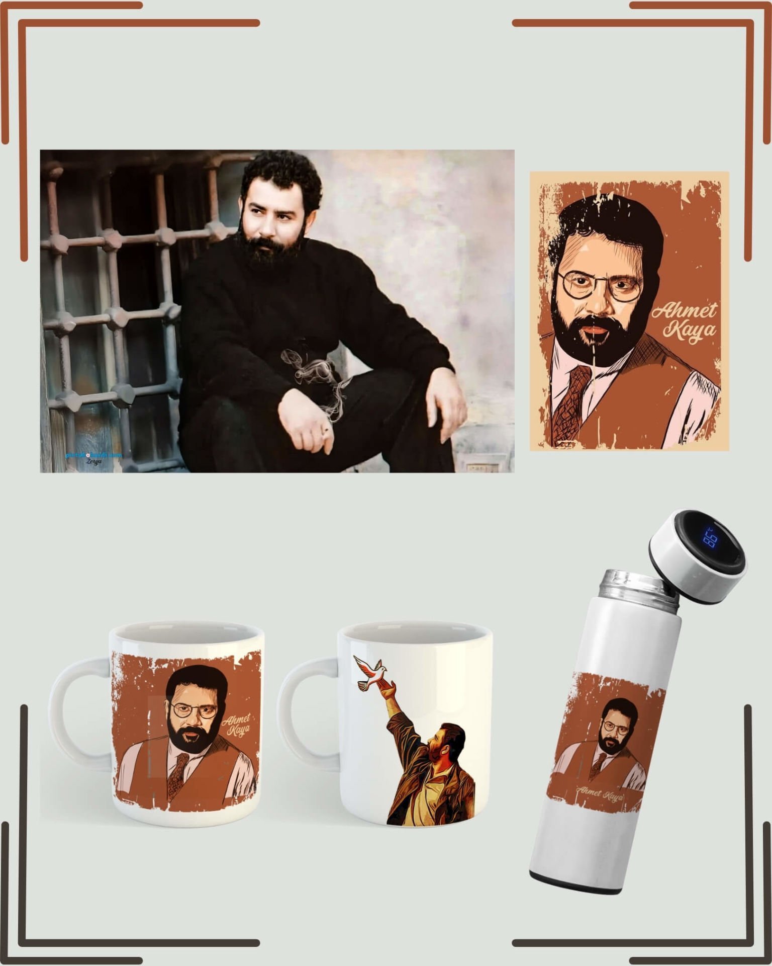 Ahmet Kaya Resimli Kupa Poster ve Termos Seti