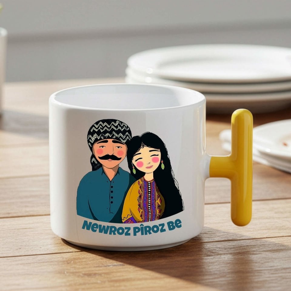 Newroz Pîroz Be Mem U Zin Tasarımlı T Kupa Sarı Renk Porselen Bardak