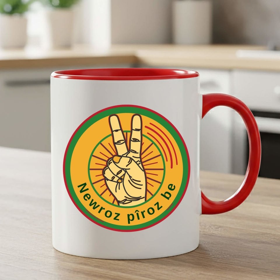 Newroz Piroz Be Zafer İşareti Tasarımlı Kırmızı Klasik Kupa Bardağı