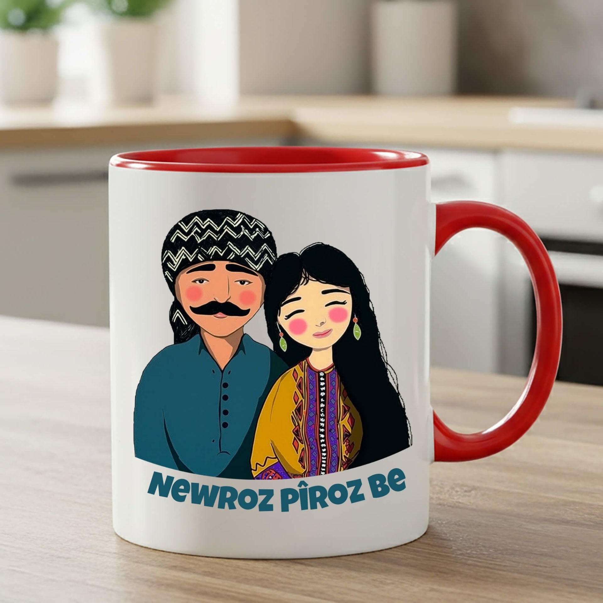 Newroz Piroz Be Mem u Zin Tasarımlı Kırmızı Klasik Kupa Bardağı