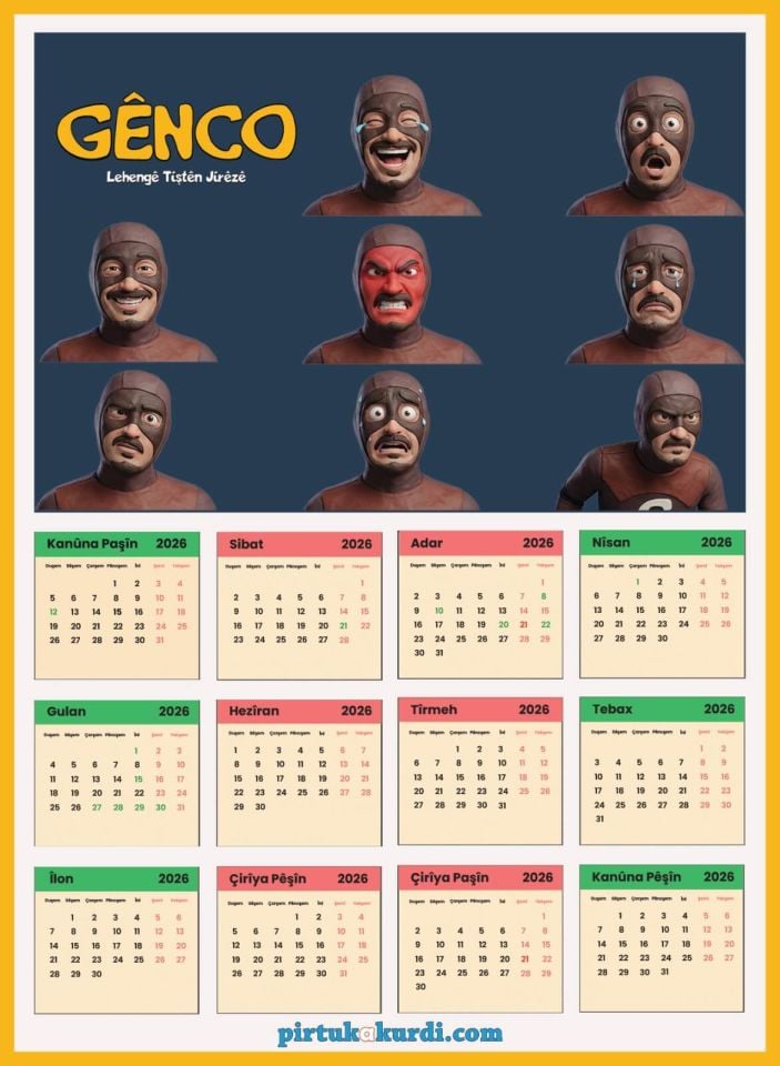 Salnameya 2026an - 2026 Kürtçe Takvim - Gênco