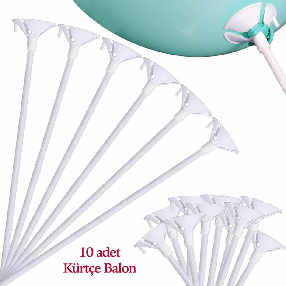 Balon Çubuklu 10 adet Kürtçe Doğum Günü Balonu (10 KÜRTÇE BALONLU)