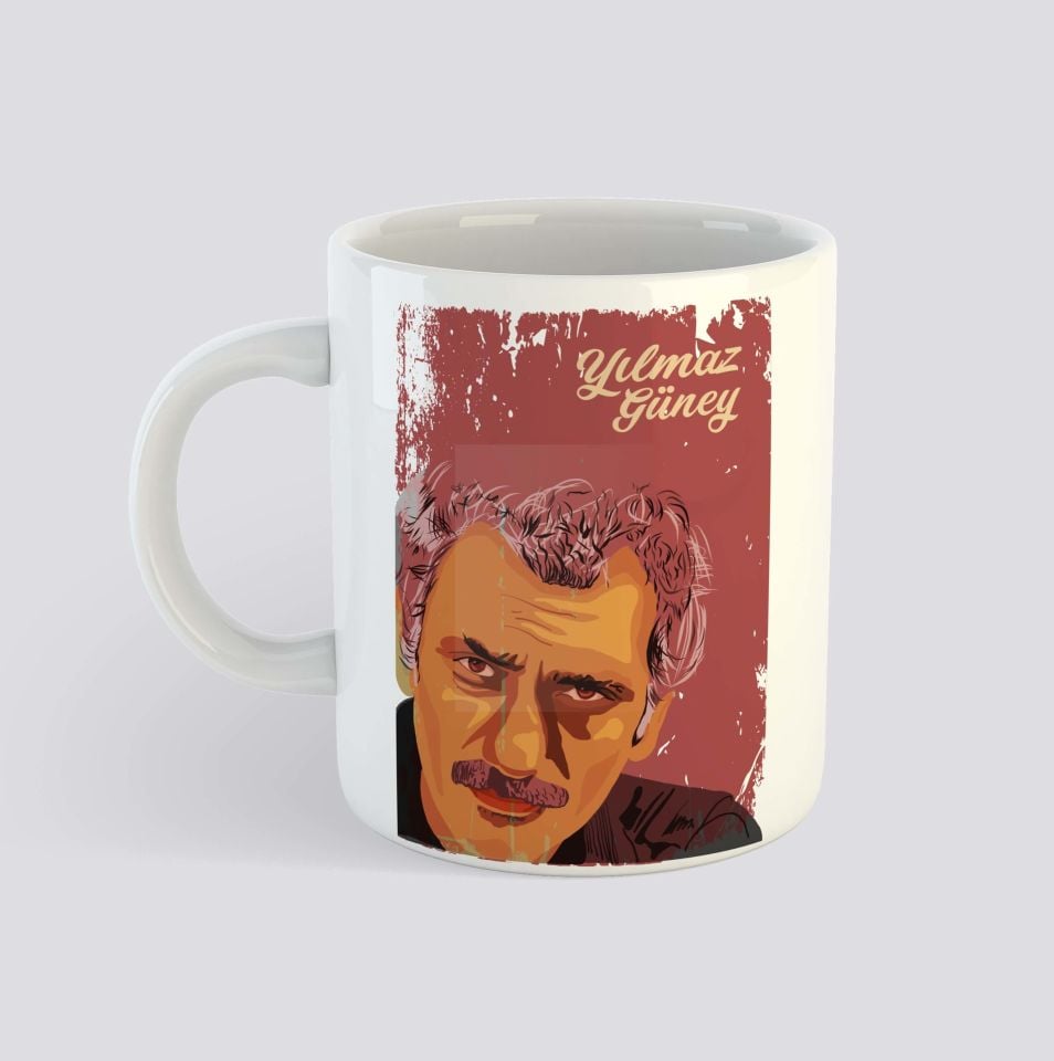Yılmaz Güney Resimli Kupa Bardak - Yılmaz Güney Kupası - Kahverengi