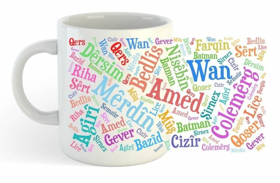Kürt Şehirleri Porselen Kupa - Kürtçe Şehir isimleri Kupası