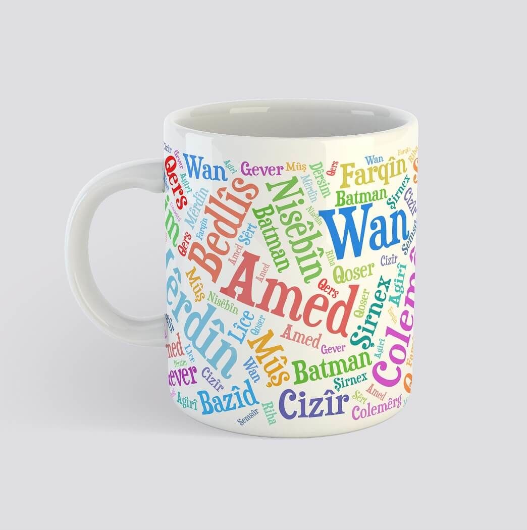 Kürt Şehirleri Porselen Kupa - Kürtçe Şehir isimleri Kupası