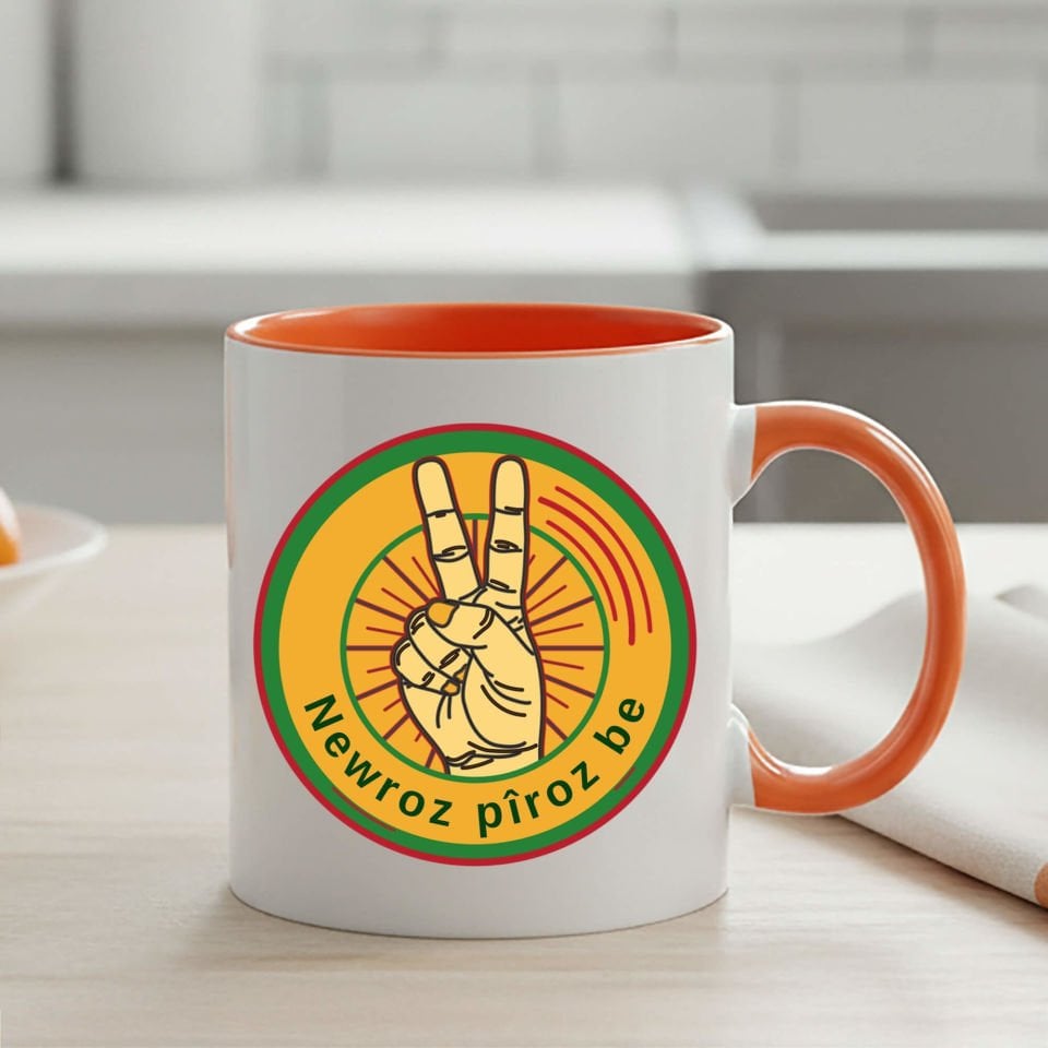 Newroz Piroz Be Zafer İşareti Tasarımlı Turuncu Klasik Kupa Bardağı