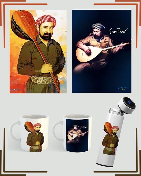 Poster Termos Kupaya Şivan Perwer Seti - Şivan Perwer Posteri Kupası Termosu