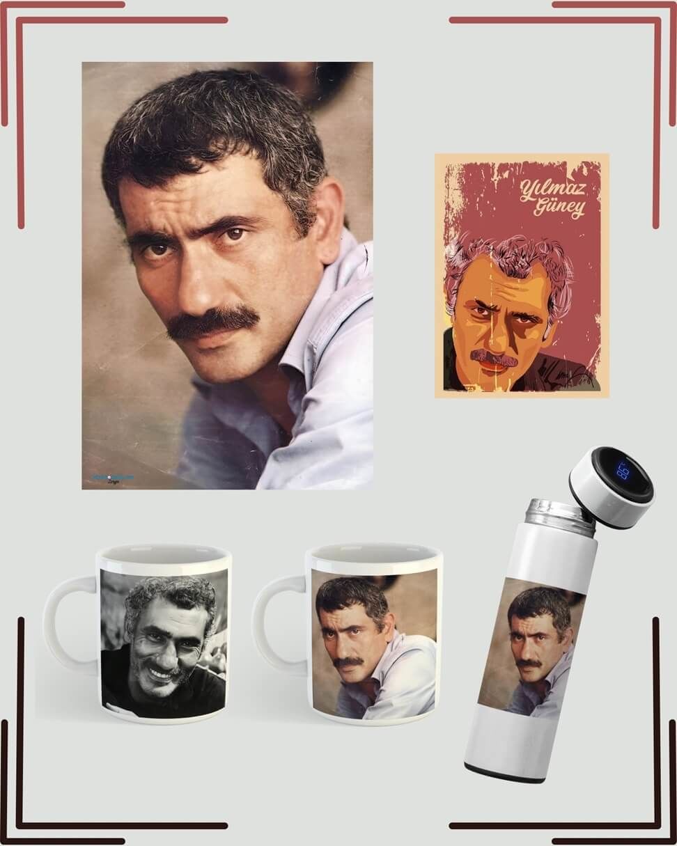 Yılmaz Güney Posteri Termosu Kupası Seti - Yılmaz Güney Resimli Poster Kupa Termos