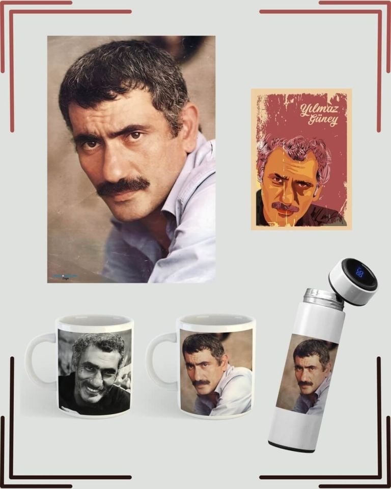 Yılmaz Güney Posteri Termosu Kupası Seti - Yılmaz Güney Resimli Poster Kupa Termos