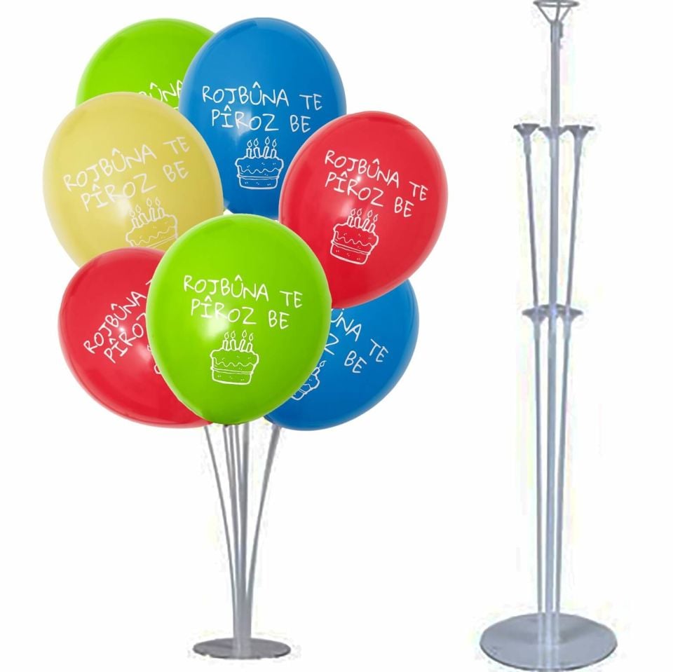 Ayaklı 7 li Balon Standı - Kürtçe Doğum Günü Balonlu (8 KÜRTÇE BALONLU)