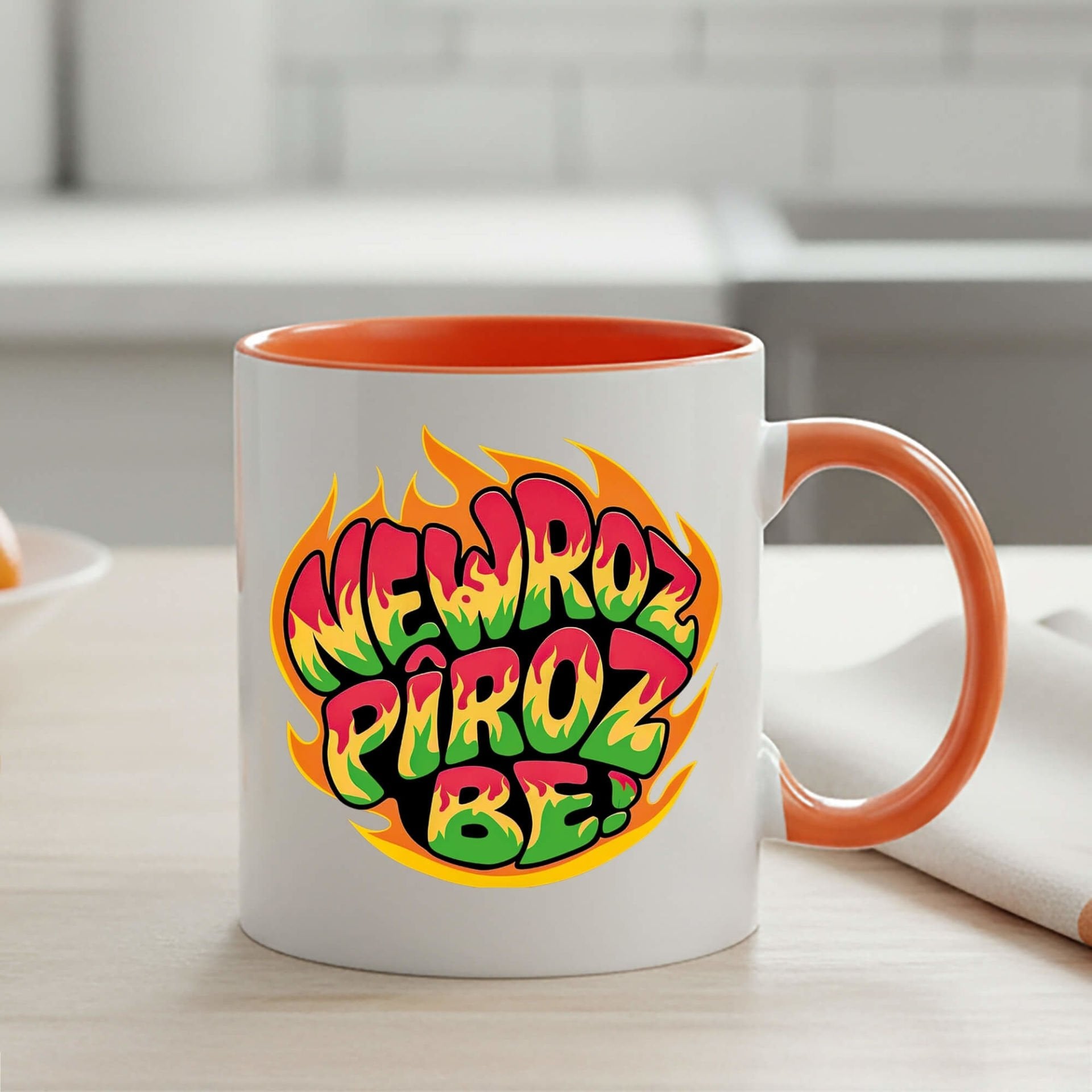 Newroz Piroz Be Ateş Tasarımlı Turuncu Klasik Kupa Bardağı