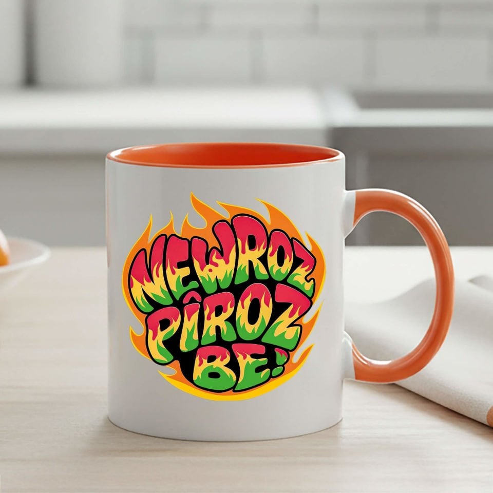 Newroz Piroz Be Ateş Tasarımlı Turuncu Klasik Kupa Bardağı