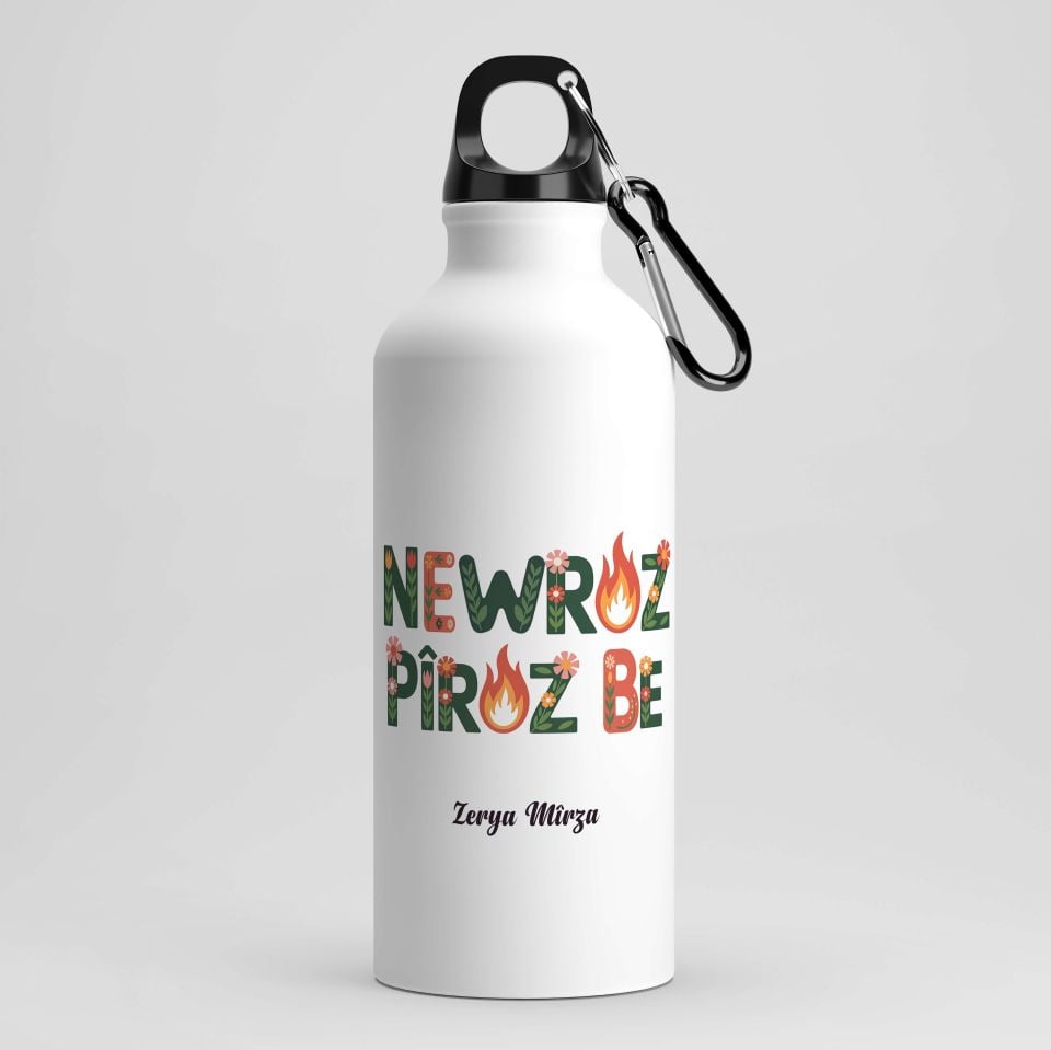 İsme Özel Newroz Piroz Be Çiçek Tasarımlı Kancalı Matara