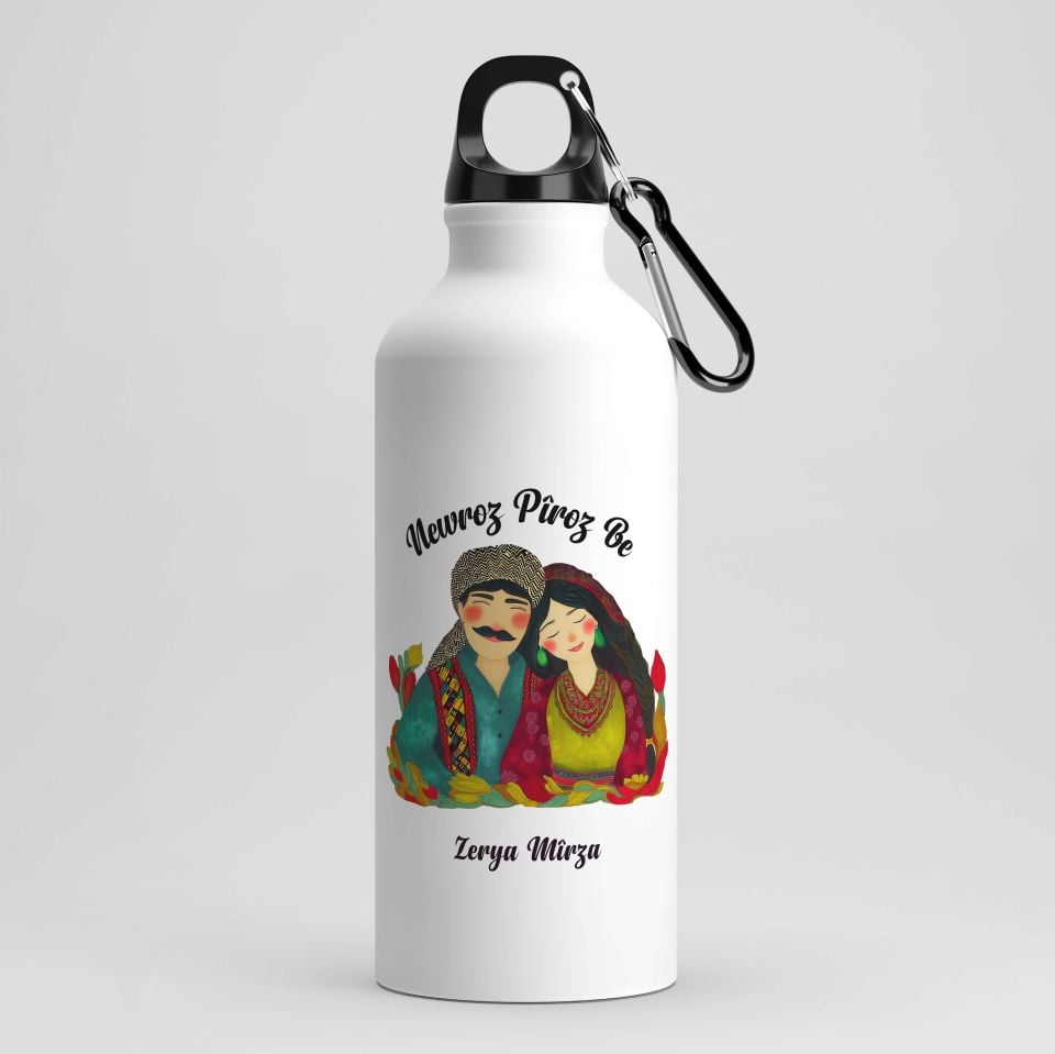 İsme Özel Newroz Piroz Be Gülümseyen Mem u Zin Tasarımlı Kancalı Matara