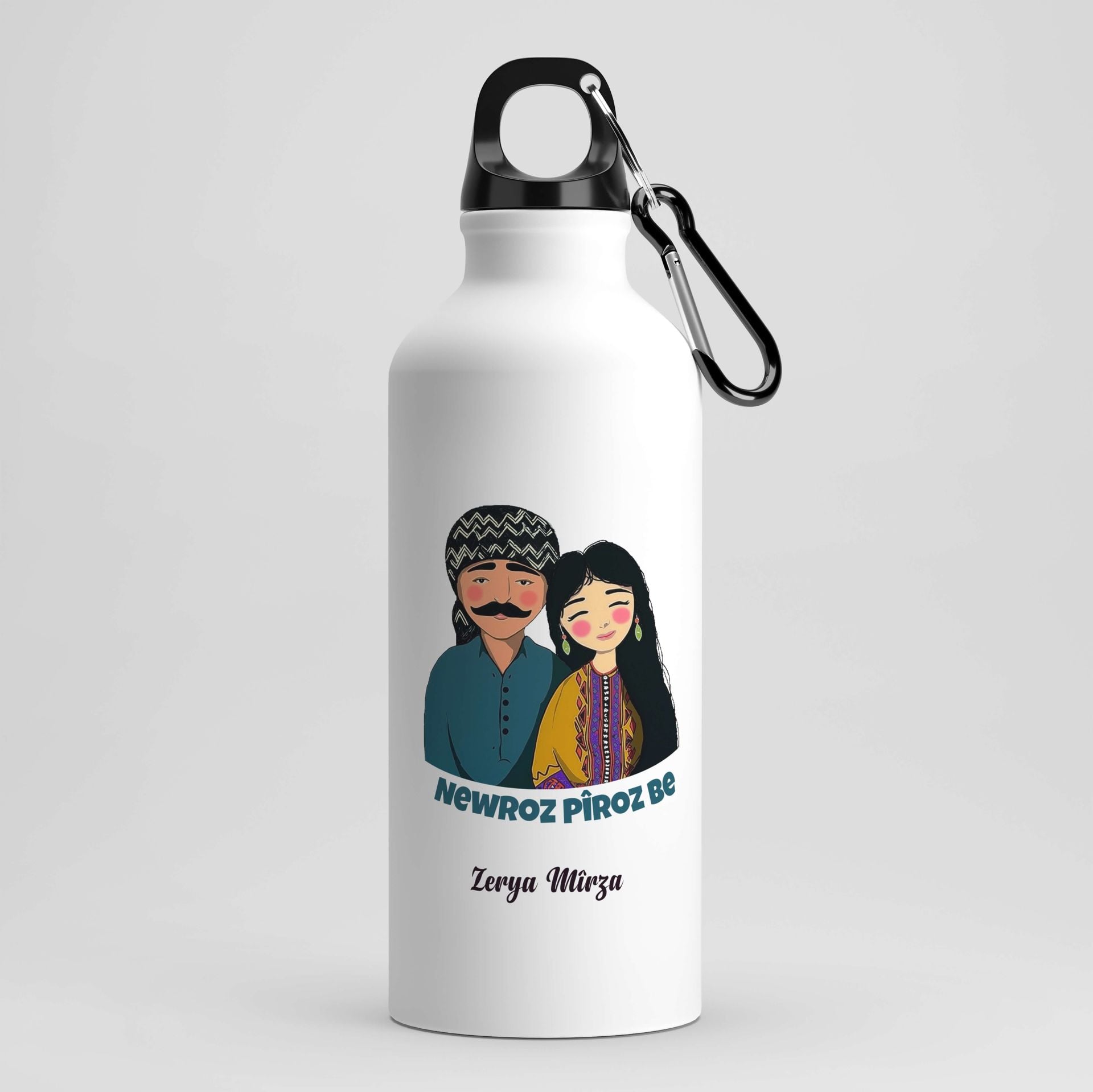 İsme Özel Newroz Piroz Be Mem u Zin Tasarımlı Kancalı Matara