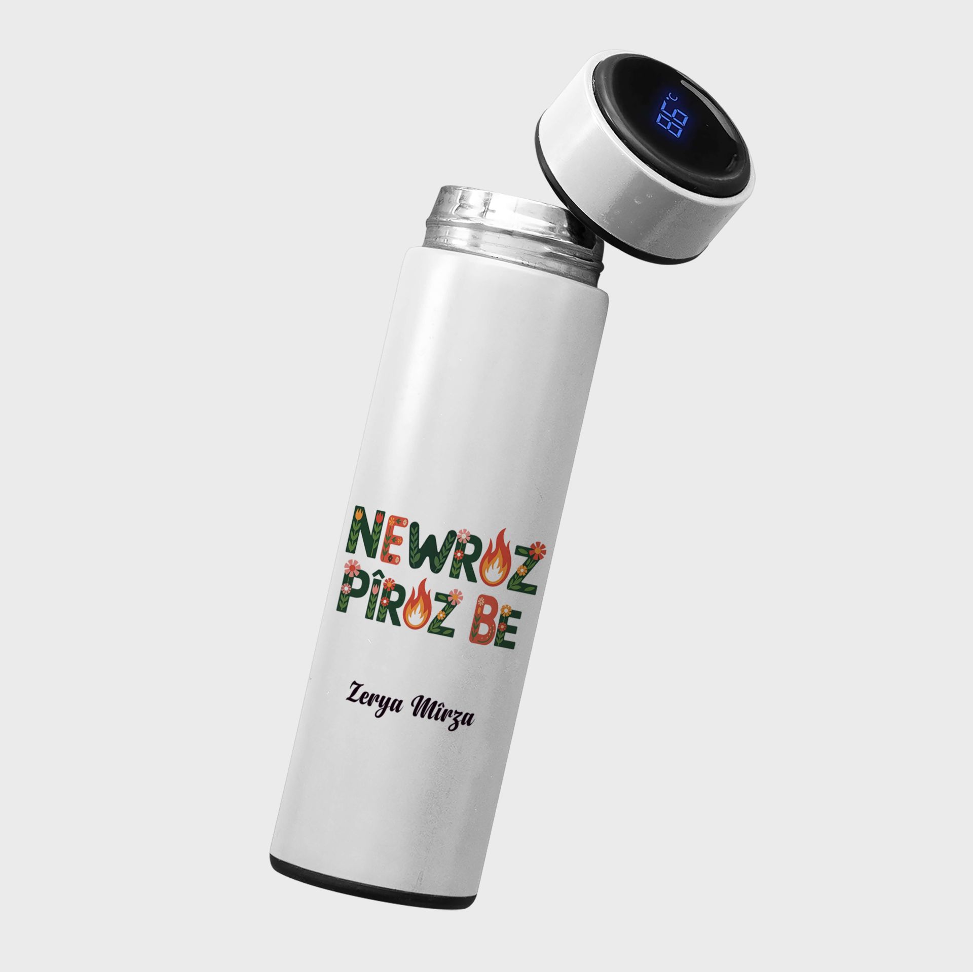 İsme Özel Newroz Piroz Be Çiçek Tasarımlı Termos
