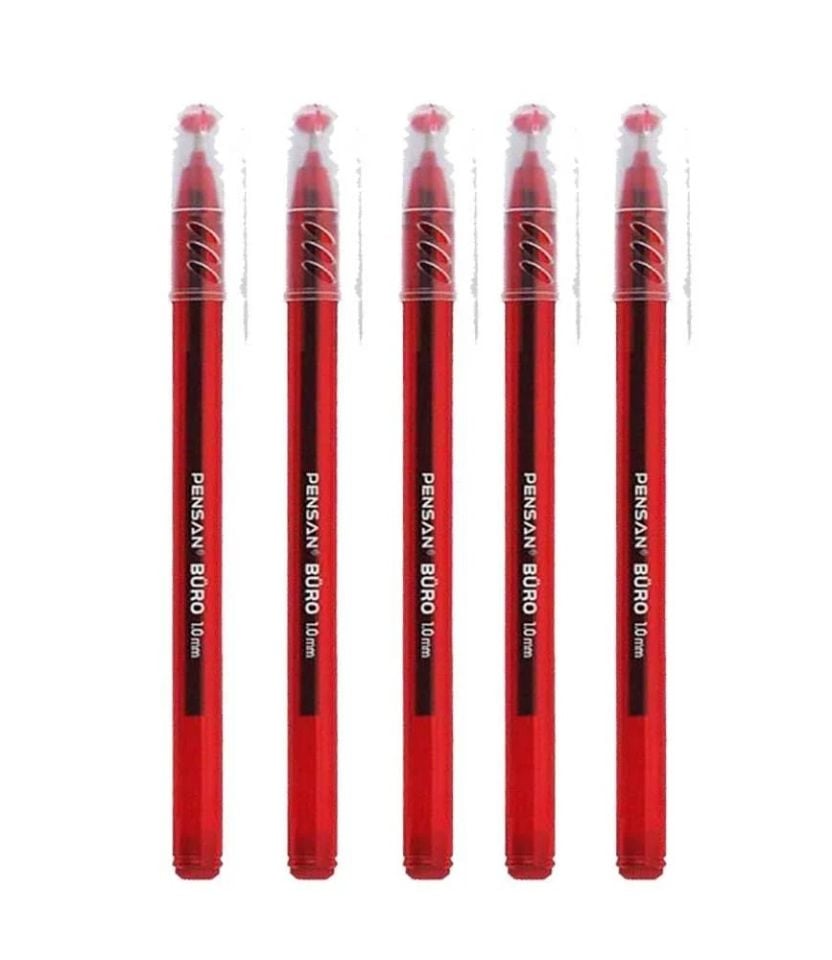 Pensan Office 1.0 Mm Red Ballpoint Pen (5 PCS)