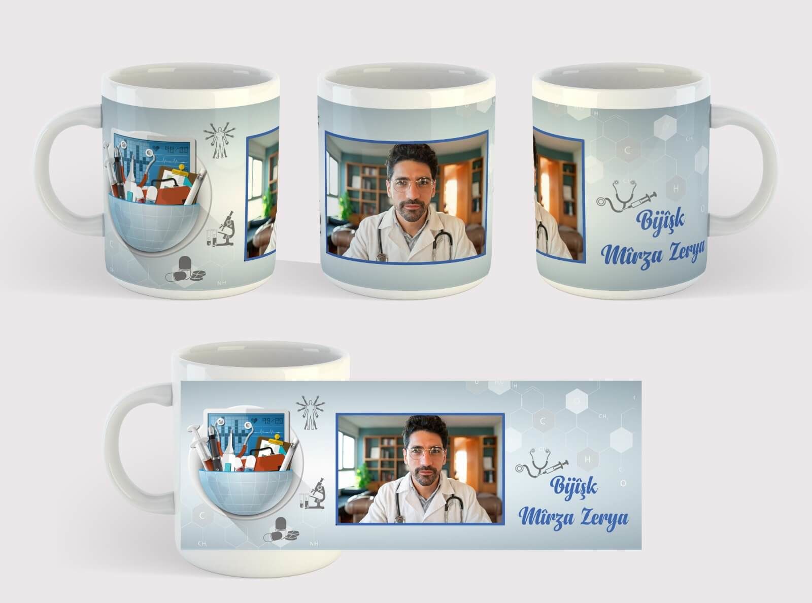 Doktorlara Özel İsimli ve Resimli Porselen Kupa - Doktorlara Özel Kürtçe Kupa Bardak