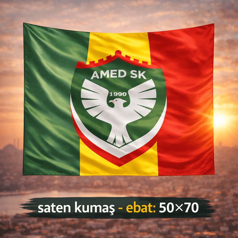 Amedspor Tasarımlı Bayrak - Amed Spor Bayrağı 50x70 (saten kumaş)