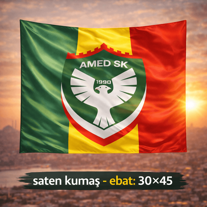 Amedspor Tasarımlı Bayrak - Amed Spor Bayrağı 30x45 (saten kumaş)