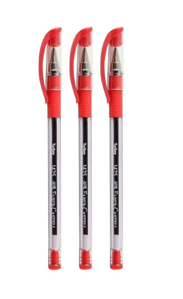 Faber Castell 1425 Needle Tip Red Ballpoint Pen (3 PCS)