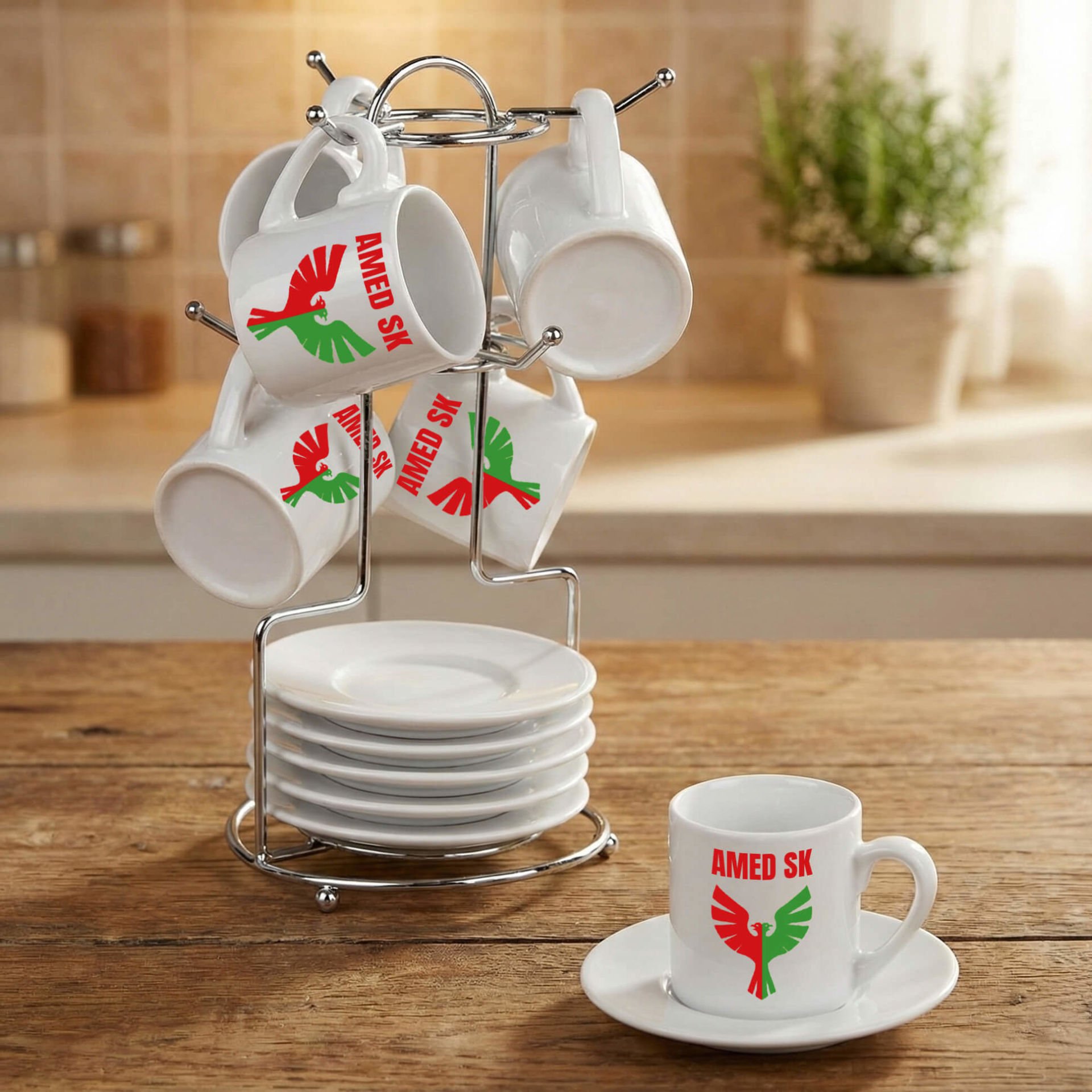 Amedspor SK Standlı 6'lı Porselen Kahve Fincan Seti - Amed Spor SK Kahve Fincanları 6'lı Takım