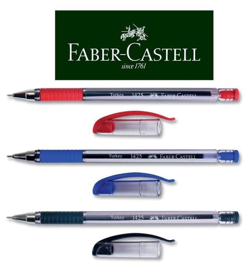 Faber Castell 1425 İğne Uç Mavi - Siyah - Kırmızı Tükenmez Kalem (3 ADET)